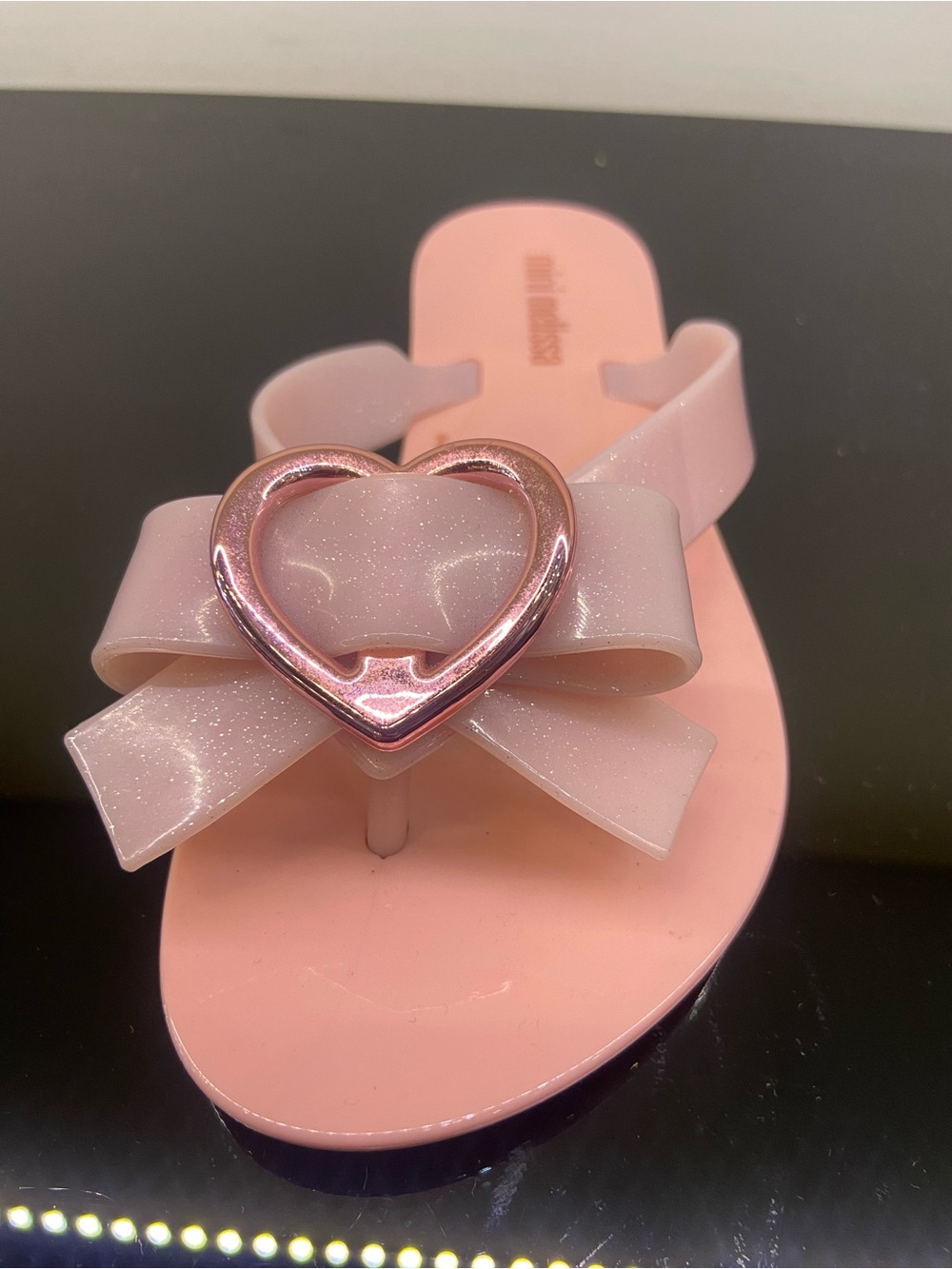 Mini Melissa Pink Glitter Heart Bow Jelly Sandals size 12C